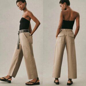Agolde Daria Cropped Poplin Utility Pants, Drab Tan, Size 32